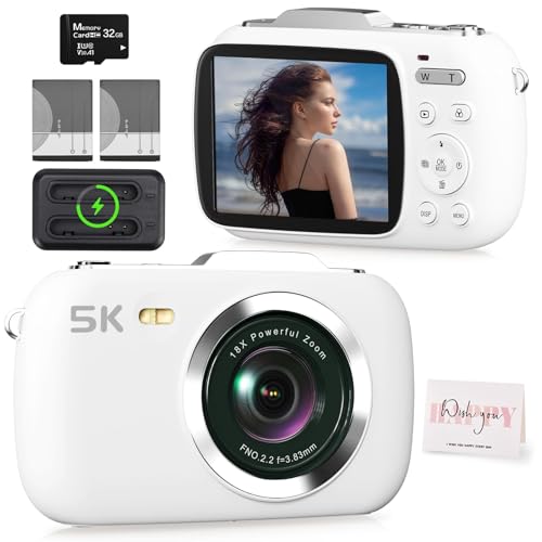 Fotocamera 5K Vlogging, 80MP UHD Fotocamere Digitali Portatile per Vlogging, Zoom 18X Punto di Viaggio e Fotografia Fotocamera con 32GB TF Card,Fotocamere Fotografiche per Principianti Adolescenti