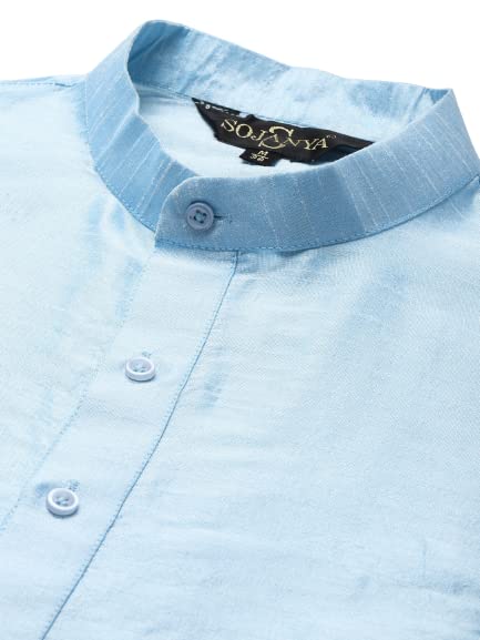 Image of SOJANYA (Since 1958, Men's Silk Blend Grey Kurta Pyjama & Silk Blend Jacket Combo