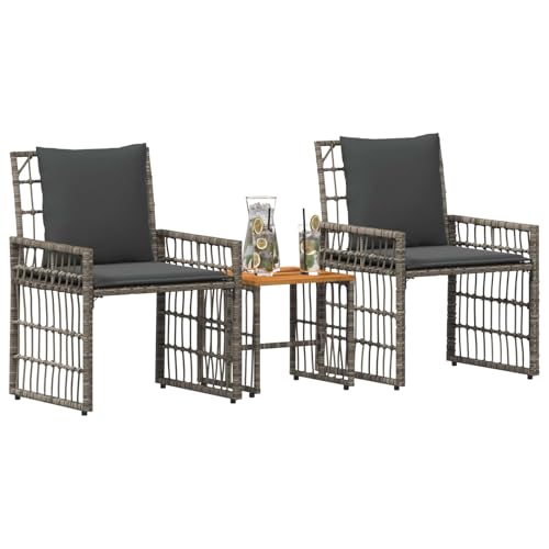 Ensemble lounge rustique noir et gris foncé avec table en acacia pour aménagement de balcon - 2