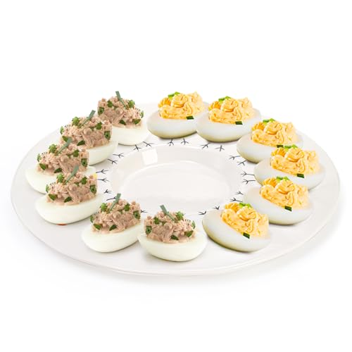Hiceeden HI-EGGPLATTER-2P 2 Pack Ceramic Deviled Egg Platter, 12 Holes Round Deviled Egg Plates thumb #4