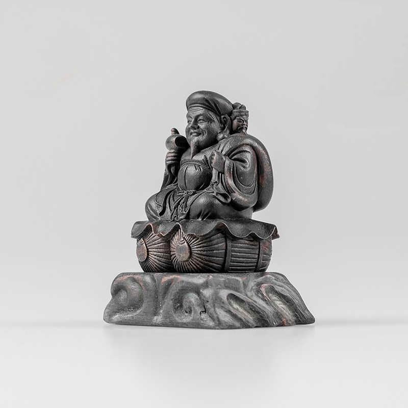 大黒天 マハーカーラ シヴァ神 釈迦牟尼像付き 木彫り 仏像 彩色三面