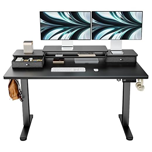 ErGear Electric Standing Desk with Double Drawers, 55x28 Inches Adjustable Height Sit Stand Up Desk, Home Office Desk Computer Workstation with Storage Shelf, Black