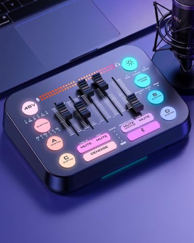 New Bee Gaming Audio Mixer pour PC, Carte son RGB avec microphones XLR, Contrôle Individuel, Contrôle de Volume, Bouton de Mute,pour Streaming Podcast Enregistrement et Gamers