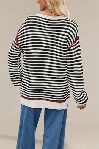 Striped Sweater Women Fall Lightweight Sweaters Loose Fit Jumpers Oversized Boat Neck Knit Tops2