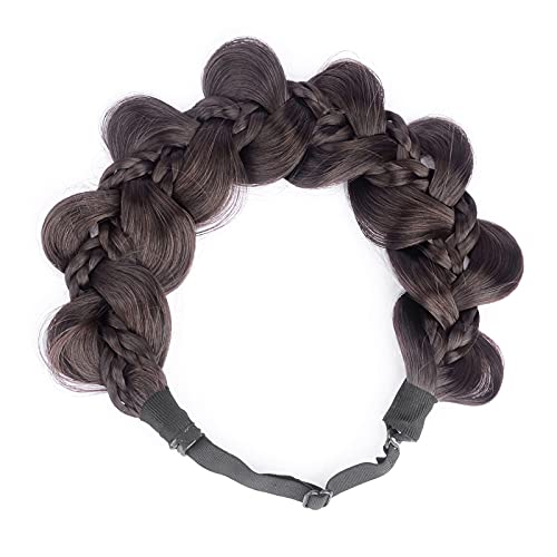 BOBIYA Kinky Gourd Synthetic Hair Braided Headband Wide Plaited Elastic Stretch Plait Hair Headband (Brunette Brown) - Image 3