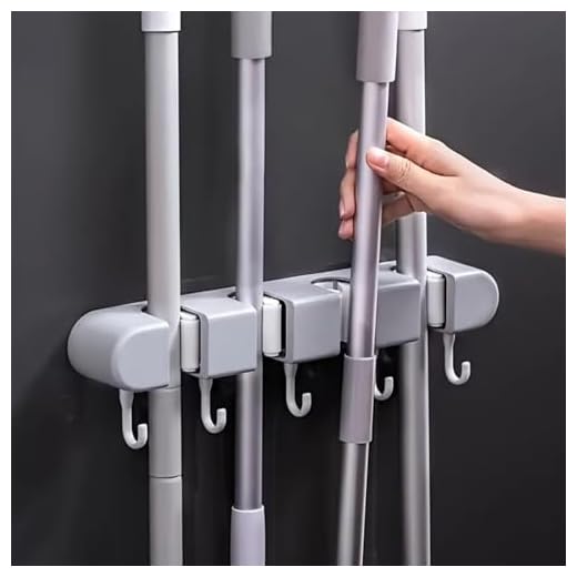 Broom Mop Holder Wall Mount, Hanger Storage Organizer for Bathroom, Kitchen, Garage, Garden, Laundry Room (4 Racks 5 Hooks)