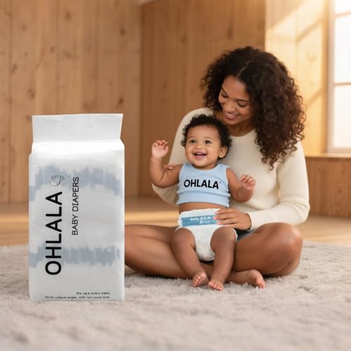 Image of OHLALA Luxury Diapers Size 1 136 Count 8-14 lbs Hypoallergenic Skin-Friendly & Leakproof Fragrance-Free Ultra-Thin 2 Pack