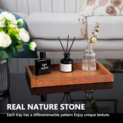 Image of Real Natural Marble Tray for Bathroom, Vanity, Kitchen and Desktop, Rectangle Genuine Marble Stone Tray for Jewelry, Cosmetics, Candles, Lotion, Perfume (Red, 12 inch x 8 inch x 1.2 inch)
