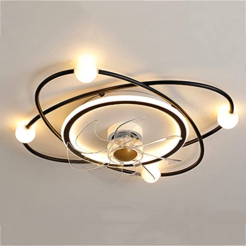 Ventilateur de plafond silencieux pour chambre avec lustre LED variable chic doré noir