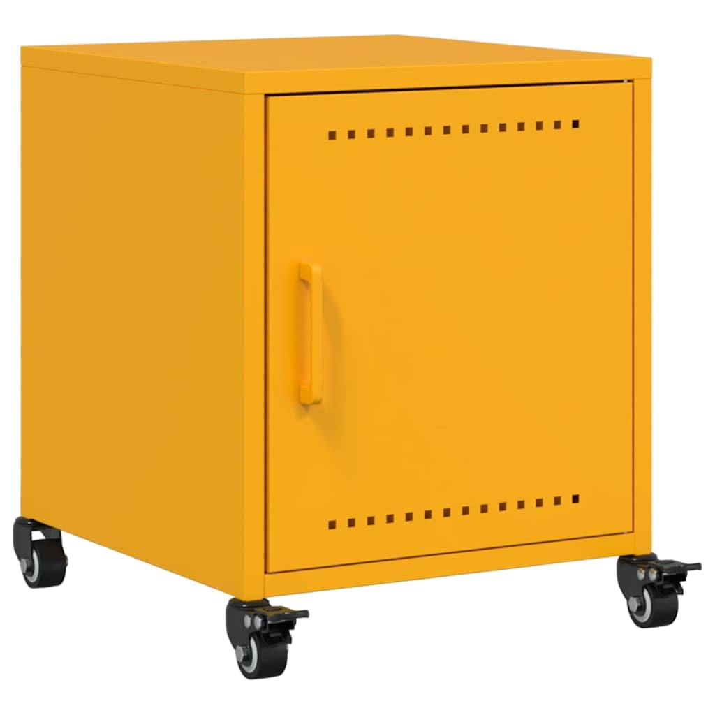 Mesitas de noche 2 piezas amarillo mostaza de acero laminado en frío 36 x 39 x 43,5 cm, con ruedas, puerta y manija, mesita de noche para dormitorio, salón, pasillo, espacios pequeños