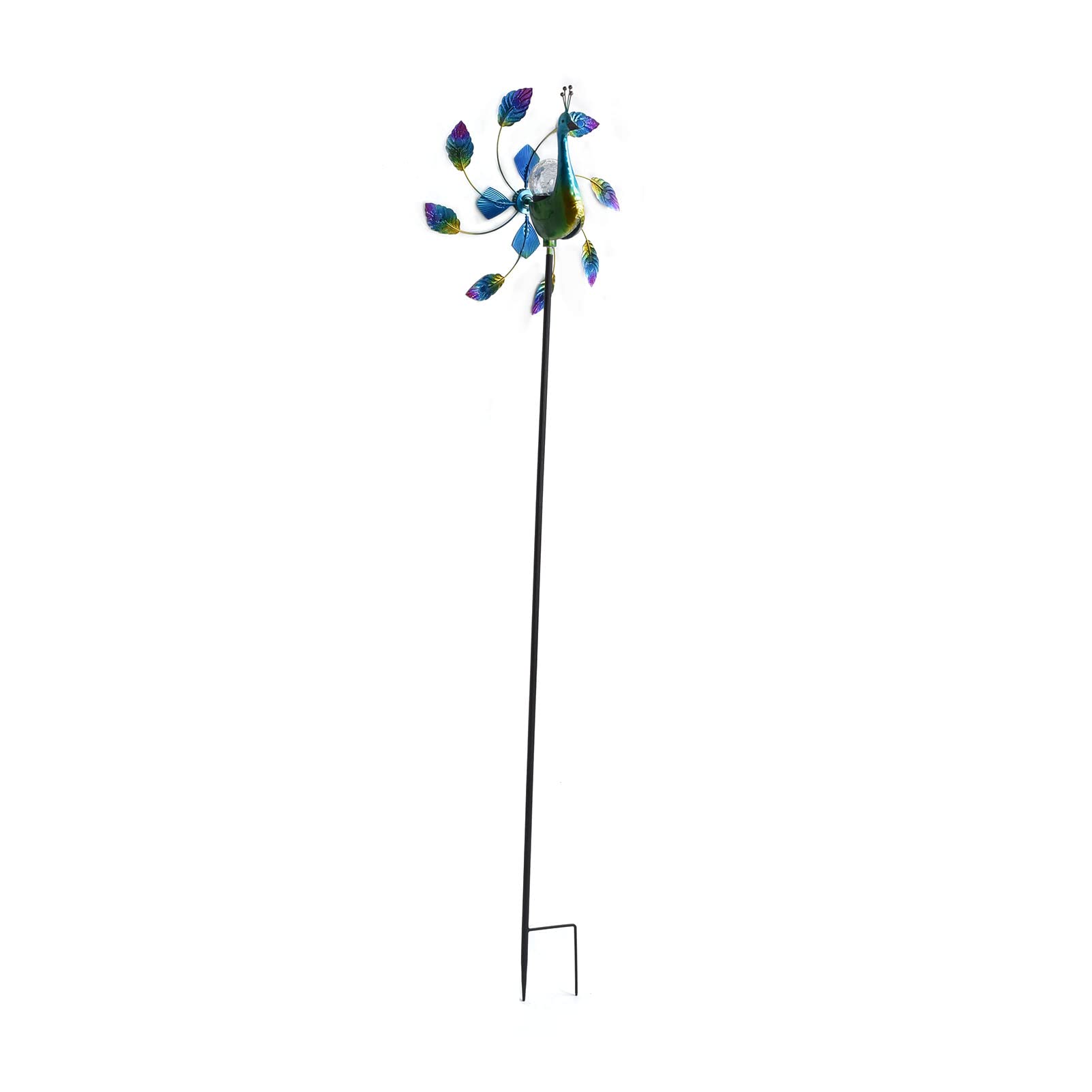 Wakects Molino de Viento de Hierro Forjado, Molino de Viento, Hilanderos de para Exteriores, 66,9 X 16,5 Pulgadas, Luz Que Cambia de Color, Bola de Vidrio, Cuchillas Giratorias Dobles para Jardín,