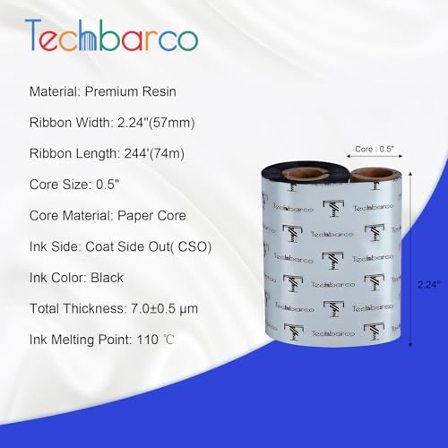 Cinta de resina negra de 57mm x 74m para impresoras Zebra y TSC pack de 6 rollos 3