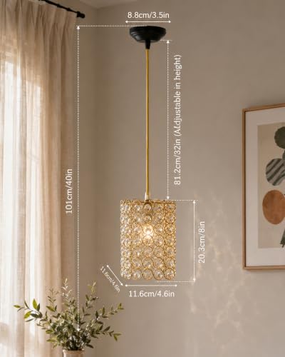 Image of Homesake Crystal Pendant Ceiling Light | Gold Metal Hanging Lamp with Crystal Ring Shade | Modern Luxury Chandelier for Living Room, Dining Room, Bedroom, Hallway & Balcony | E27 Holder