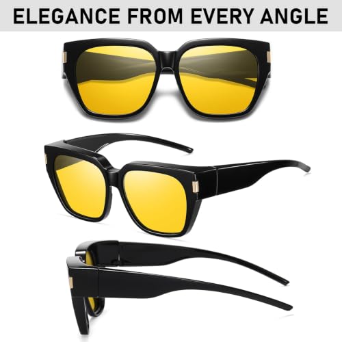 Image of HAOLOTA Night Vision Driving Glasses Fit Over Glasses for Women Men, Anti Glare Polarized Nighttime Yellow Lens
