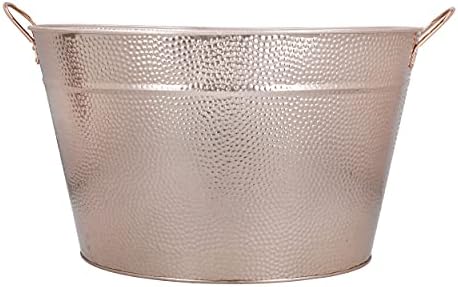 BarCraft Large Copper Champagne Bucket, Ice Bucket for Champagne, Wine, Beer, Hammered Steel, Black, 50 x 32.5 x 29cm