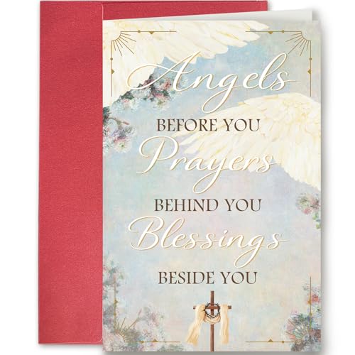 SuperShunhu Religious Encouragement Greeting Card, Angels & Blessings Card for Her Him, God's Promises, Joshua 1:9 Inspirational Card, Faith & Prayer Birthday or Support Card