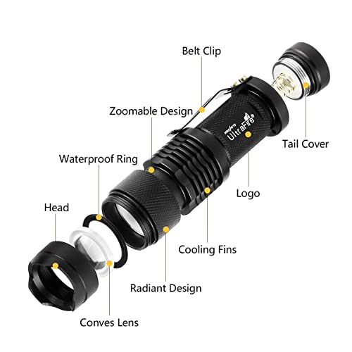 Ultrafire 5 Pack Sk68 Tactical And Small Flashlights,7W 3-Mode Pocket Torch Adjustable Focus Zoom Light Lamp #TOP2