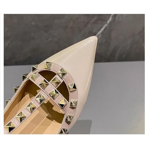 Lossarye Women's Closed Pointed Toe Ankle Strap Flats with Studs Fashion T-Strap Comfortable Casual Mary Jane Flats Work Dress Shoes4