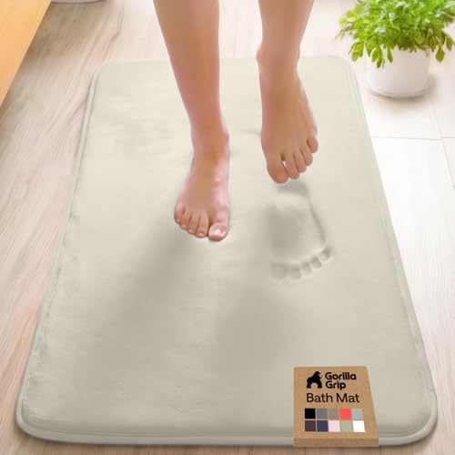 Image of GORILLA GRIP Memory Foam Bath Rugs, Soft Absorbent Velvet Bathroom Mats, Durable Dots on Underside, Machine Washable Bathmat, Carpet Rug Room Decor for Shower Floor, 42x24 Mat, Champagne