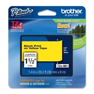 Brother TZE661 Brother P-Touch TZe Laminated Tape - 1 1/2inch x 26 1/5 ft Length - Thermal Transfer, Direct Thermal - Yellow - 1 Each - Grease