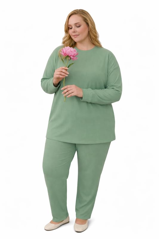 fashion plus point Women's Round Color Two-Piece Set | Long Sleeve Top & Wide Leg Pants Co-ord Set |and Big Size Casual Wear Co ord Set-picture-16