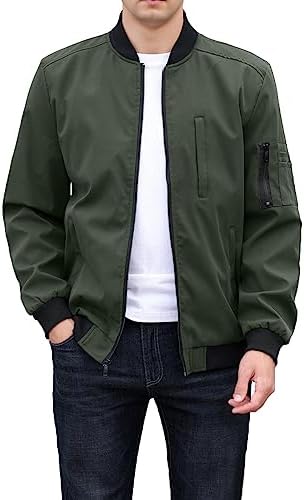 BPKUOLNN Men's Windbreaker lightweight Jacket, Waterproof Casual Bomber Jacket with 5 Pockets, Basketball Collar Coat with Full Zip
