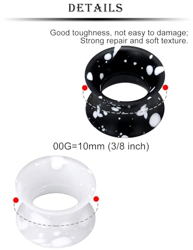 Kridzisw 10G-50mm Silicone Ear Gauges Double Flare Tunnels Earrings Flexible Flesh Black White Tunnel Expander Stretching Gauge Earlets Plug for Women Men2