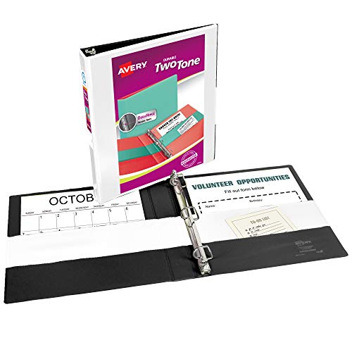 Avery Two-Tone Durable 3 Ring Binder, 1 Inch Slant Rings, Black/White View Binder (17286) #TOP1