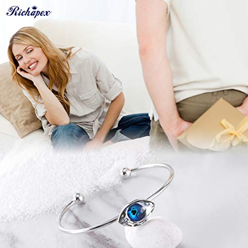 Image of Richapex Evil Eye Women's Bangle Bracelets 18K Silver Plated Pure Crystal Blue Eye Bracelet Turkish Protection Amulet Luck Gifts Evil Eye Jewelry