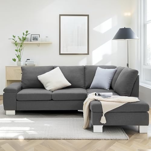 YODOLLA Corner Sofa with Storage, 217cm, Grey Sectional