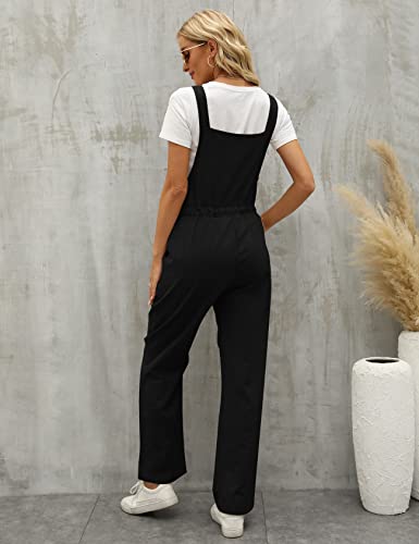 Flygo Womens Overall Rompers Summer Bib Overalls Loose Fit Wide Leg Jumpsuits 2023 Spring Fashion (Black-S) #TOP4