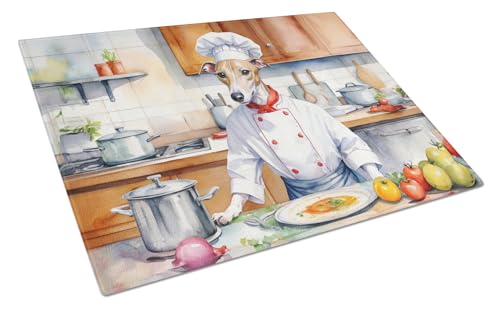 Caroline's Treasures DAC6341LCB Whippet The Chef Glass Cutting Board Decorative Tempered Glass Kitchen Cutting and Serving Board Large Size Chopping Board