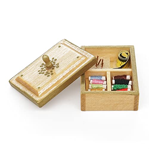 Odoria 1/12 Miniature Sewing Box Dollhouse Decoration Accessories, Burlywood