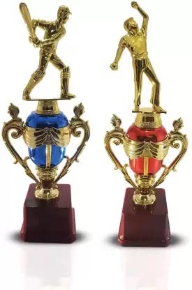 BAREEZE PURE Batsman Bowler Blue, Red Colour Trophy | Metallic Fiber Gold Award Cup 10 Inch | Trophy For Party Celebrations, Ceremony, Appreciation Gift, Sport, Academy, Awards For Teachers & Students (B09XXXDFHH) Amazon Price History, Amazon Price Tracker