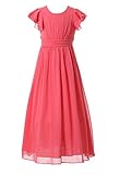 Happy Rose Flower Girl's Dress Prom Party Bridesmaid Dress Long Coral 12