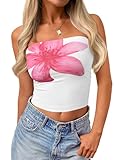 Trendy Queen Women's Y2K Tube Tops Butter Soft Non-Slip Strapless Crop Top Stretchy Bandeau Summer Clothes Flower S