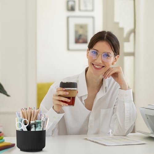 Image of SKYDUE 360 Degree Rotating Pencil Pen Holder for Desk, Dual-Purpose Desk Organizer, Rotating Pencil Cup with 5 Slots, Office Supplies, Desk Decor for Office, School, Home