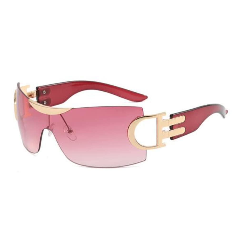 Frameless Sunglasses One Piece Progressive Sunglasses UV Resistant Glasses Metal Decoration Hollowed Sunglasses Gold Frame Gradient Powder