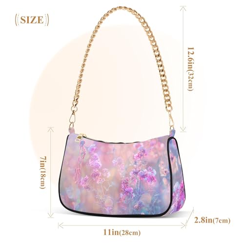 Zipper Retro Formal Purse Hobo Digital Art Wildflowers Pastel Colors Clutch Handbags Women Floral Shoulder Purses with Chain Strap3