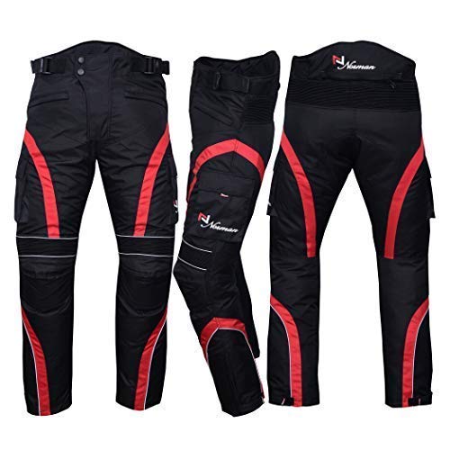 NORMAN Motorrad Wasserdicht Cordura Textil Hose Protektoren Schwarz/Rot - Schwarz/Rot, 44"