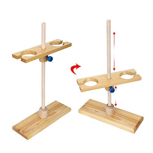 2 Holes Funnel Stand, Wooden Separating Funnels Stand Holder Adjustable Height Funnel Rack for School Laboratory Experiment Fixing Accessories