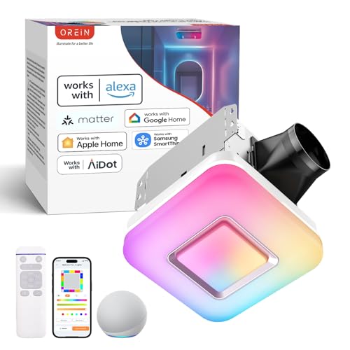 Vents OREiN Matter Smart Bathroom Exhaust Fan with Light (No Speaker), 110 CFM Quiet Bathroom Vent Fan, 2700K–6500K, DIY RGB Lighting, Voice/App/Remote Control, Works with Alexa, Google & Apple Home SmartThings Compatible Vents OREiN Matter Smart Bathroom Exhaust Fan with Light (No Speaker), 110 CFM Quiet Bathroom Vent Fan, 2700K–6500K, DIY RGB Lighting, Voice/App/Remote Control, Works with Alexa, Google & Apple Home SmartThings Compatible
