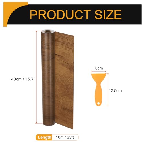 Image of HARFINGTON Wood Grain Repair Tape 15.7 Inch x 33ft Self Adhesive Repair Patch Tape Simulated Wooden Floor Tapes with Plastic Scraper for Tables Doors Windows Furniture, Brown Wood