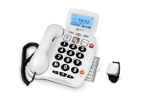 Geemarc Pack Serenities 100 - Téléphone de Téléassistance et Son Bracelet Détection de Chute avec Gros Boutons et Forte Amplification pour Séniors -...
