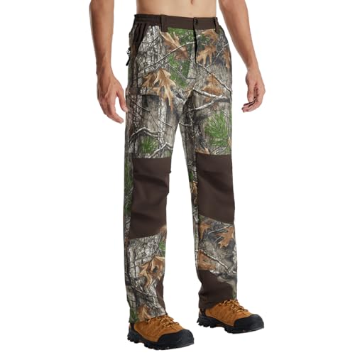 LOOGU Men's Water Resistant Breathable Thin Cargo Pants for Fishing Hiking Outdoor with 7 Pockets Tree Camo Dark Brown 30W x 30L