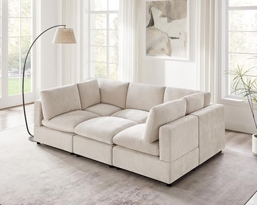 VANOMi Modular Sectional Sofa, Convertible Sofa Couch Modular Sofa with Ottoman, Sectional Sofas for Living Room Small Apartments (Beige, Sleeper Bed-1)