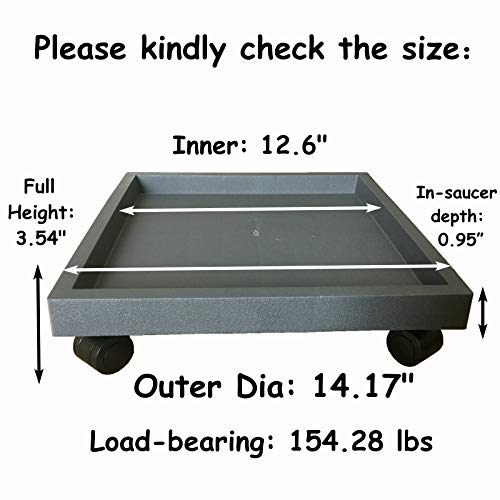 Wanderingdonkey 14 In Square Heavy Duty Plant Caddy With Wheel,Rolling Plant Stand Pot Trolley,Wheeled Planter Saucer Tray,Potted Flower Mover Dolly With Caster Round Coaster For Indoor Outdoor, Gray #TOP1
