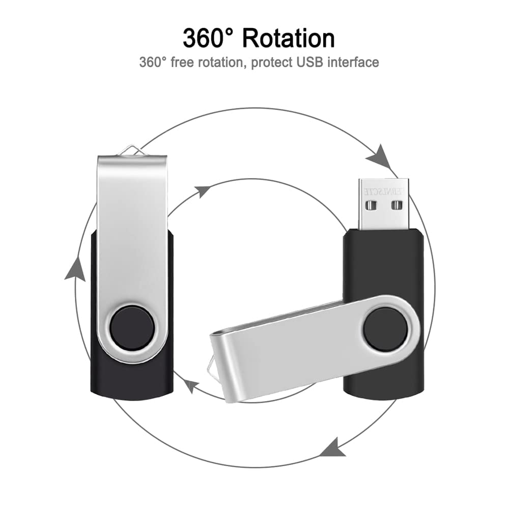 FEBNISCTE Pamięć Flash, 32 GB, opakowanie 10 sztuk, pendrive, 32 GB, pamięć USB 2.0, obrotowa, czarna, pamięć USB, do przechowywania danych, pendrive z 10 szt. wielokolorowymi przewodami