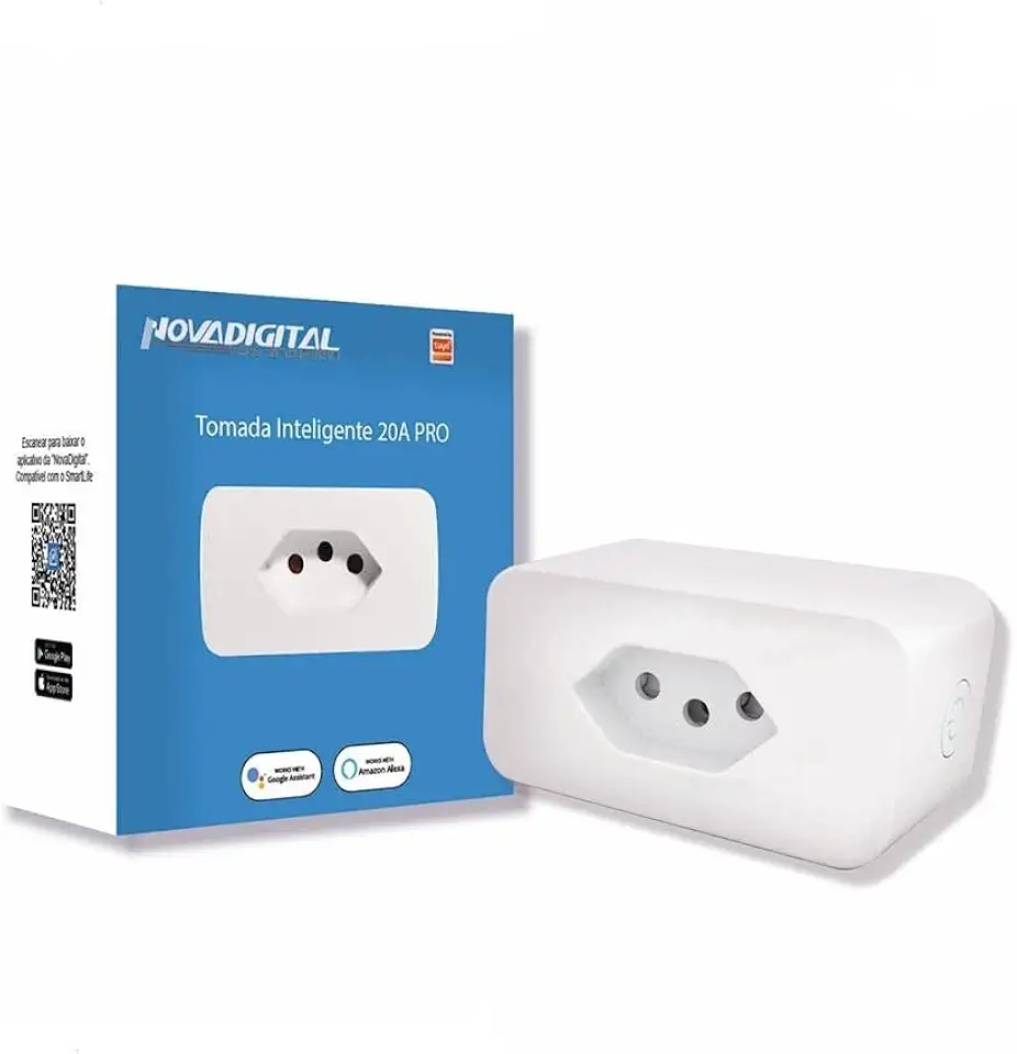 Tomada Inteligente 20A Wi-fi Para Automação Residencial NovaDigital Pro Alto Desempenho 20A Compatível com Google Assistente Alexa