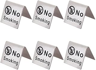 AHANDMAKER 6 Pcs Stainless Steel No Smoking Table Sign, Double Side No Smoking Signal Card Restaurant Non-Smoking Desk Logo Indicator for Rental Home Cabin Hotel Outside Seating Coffee Table Office
